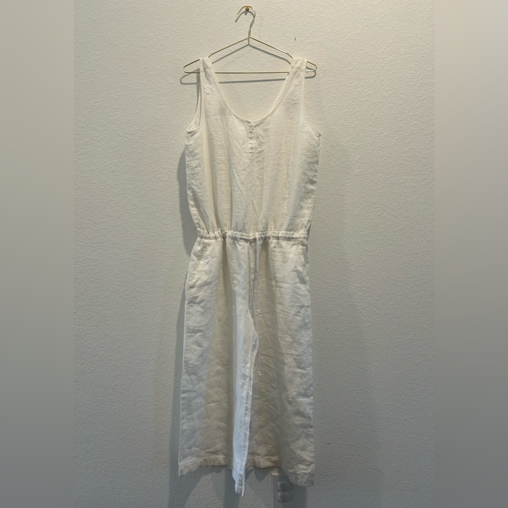 Anthropologie Cloth And Stone White Linen Wide Leg Low Back Flowy Jumpsuit